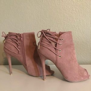 Pink Suede Peep Toe Heels